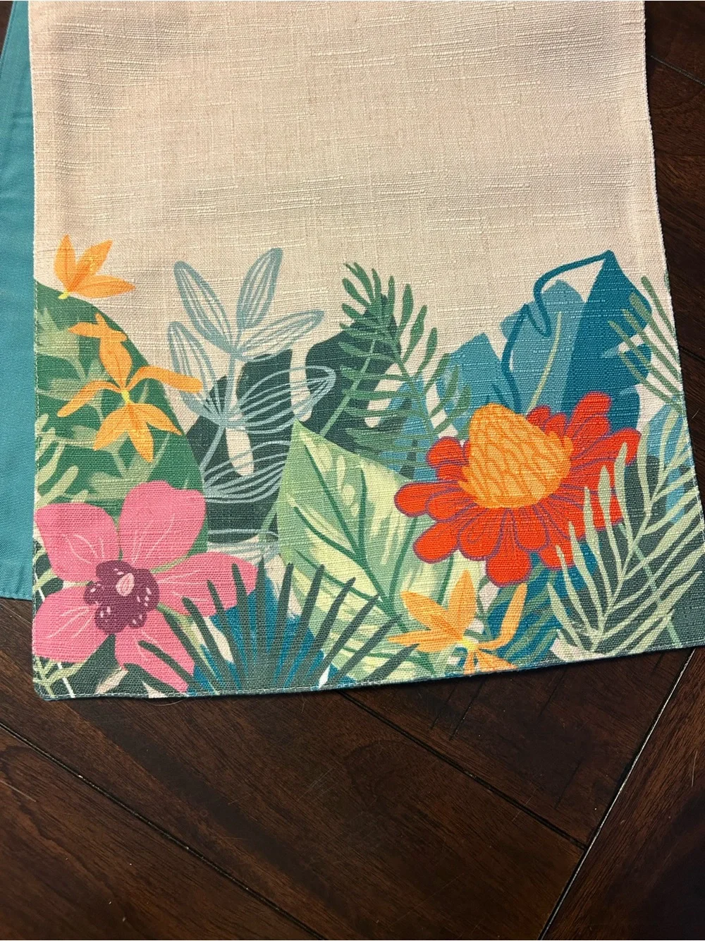 Tropical Floral Table Runner - Beige with Multicolor Accents